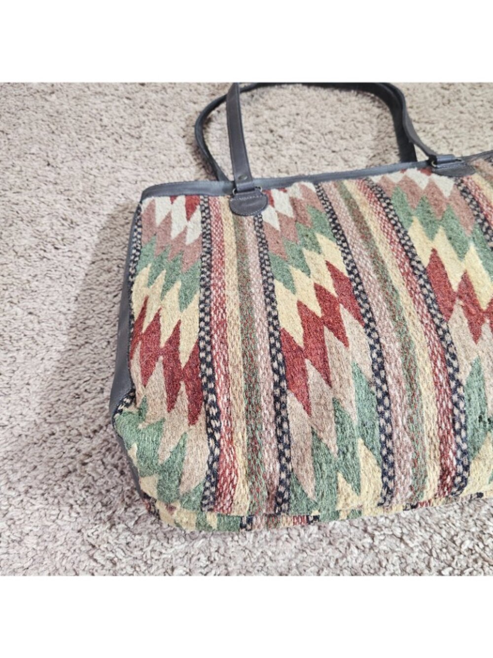 Manos Zapotecas Large Wool Tote Bag 14x18 Southwest Geometric Pattern Mexico - Picture 9 of 12
